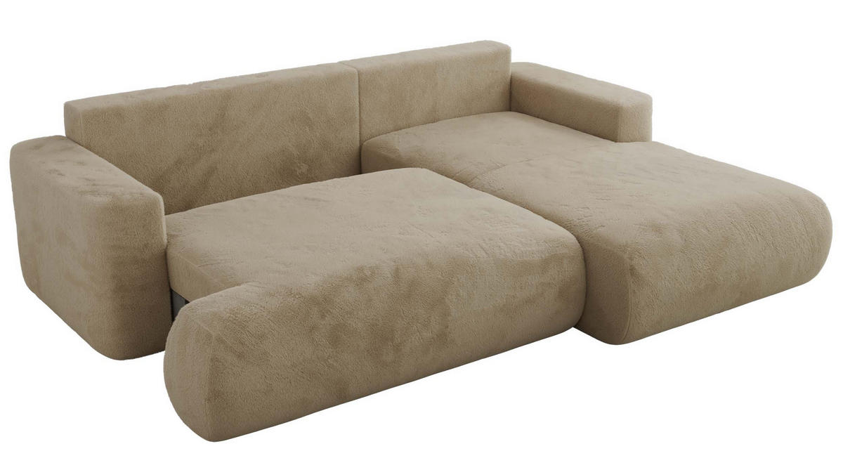 ECKSOFA OVO L Beige Plüsch - Rechts Seite - Beige/Schwarz, Kunststoff/Textil (195/271cm) - MKS