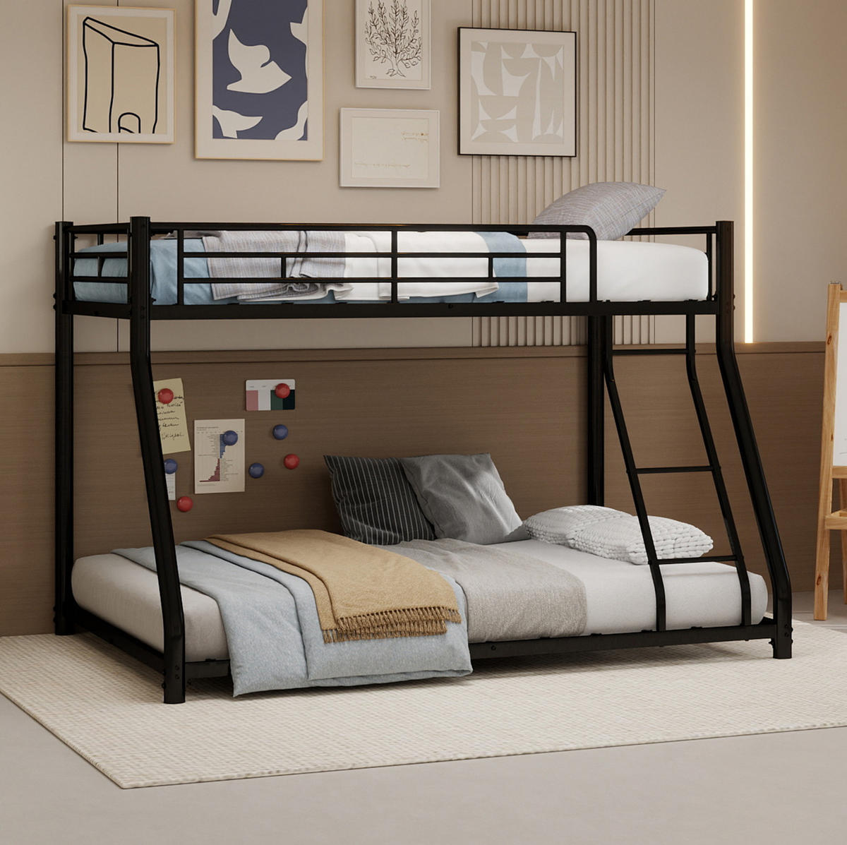 ETAGENBETT 140/180 cm schwarz aus Eisen mit Leiter - Schwarz, Metall (140/200cm) - OKWISH