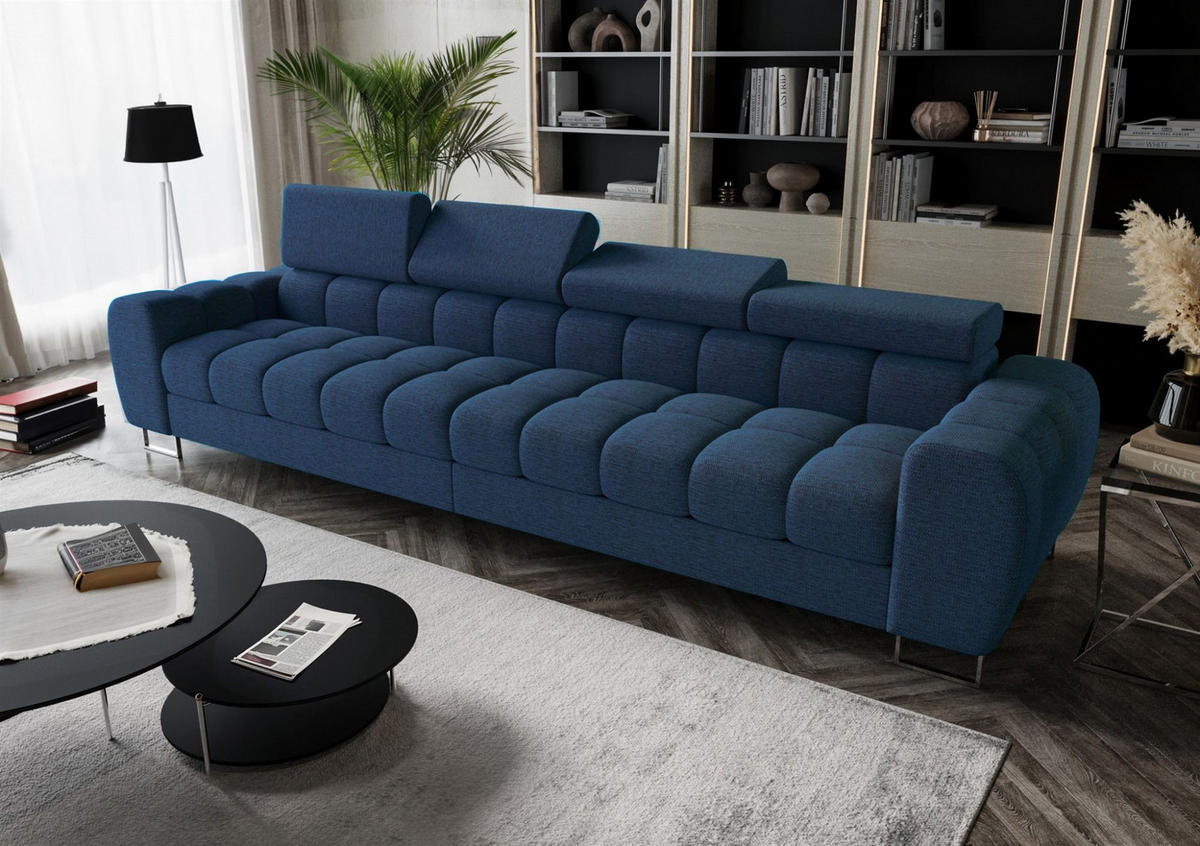 SOFA 4-sitzer Bastien In Stoff Aragon - Blau, Holzwerkstoff/Textil (335/95/97cm) - Fun Möbel