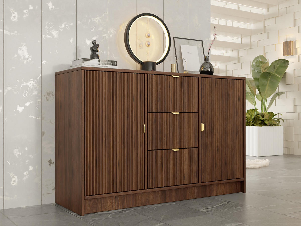 SIDEBOARD Tireno - Nussbaumfarben/Goldfarben, Holzwerkstoff/Metall (118/75/40cm) - MIRJAN24