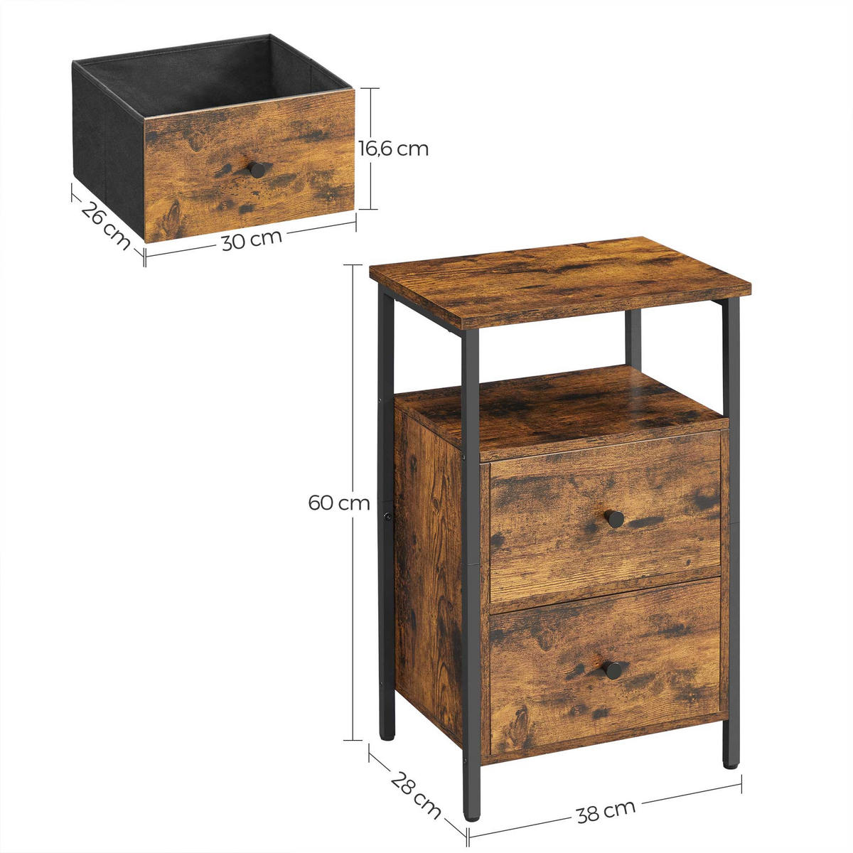 NACHTTISCH BEISTELLTISCH - Braun, Holzwerkstoff (28/60/38cm) - Hansiro