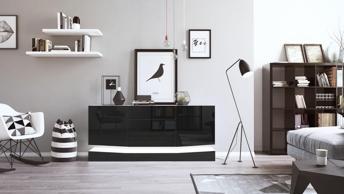SIDEBOARD City Fronten in Schwarz Hochglanz - Schwarz Hochglanz, Holzwerkstoff (178/82/39cm) - Vladon