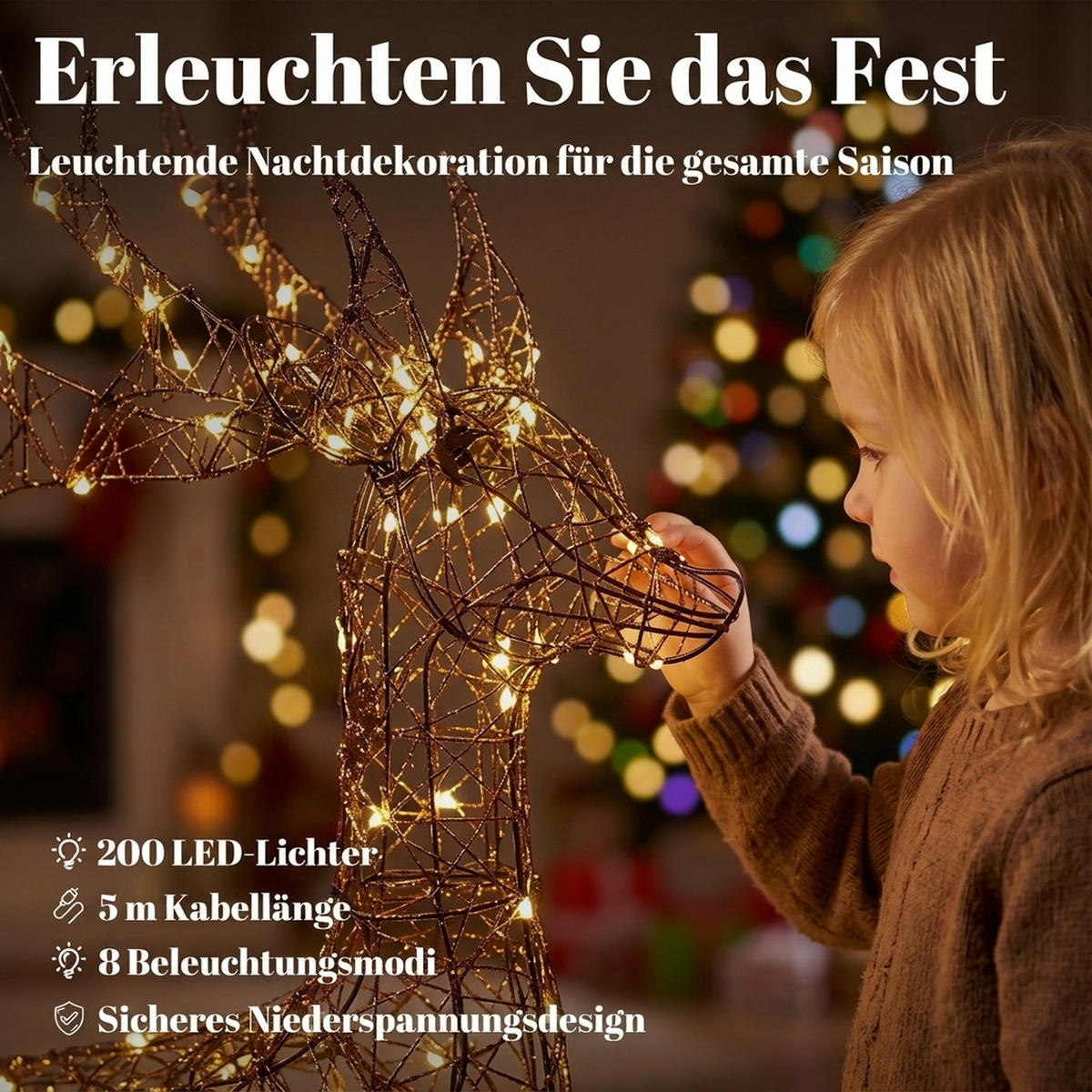 BELEUCHTETE-WEIHNACHTSDEKORATION 3er Set Metall Kunststoff-Rattan Braun - Braun, Metall (25/120/75cm) - Outsunny