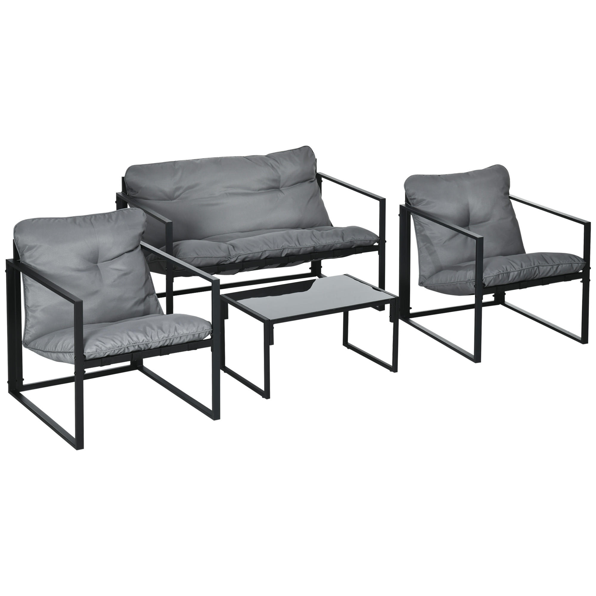 GARTENMÖBEL-SET, Stahl, Grau+Schwarz - Multicolor, Metall - Outsunny