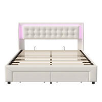 POLSTERBETT 140x190cm LuxeDream mit Hydraulik-System, RGB-LED-Beleuchtung & 2 Schubladen, Samt, Beige - Beige, Textil (140/190cm) - DELFA