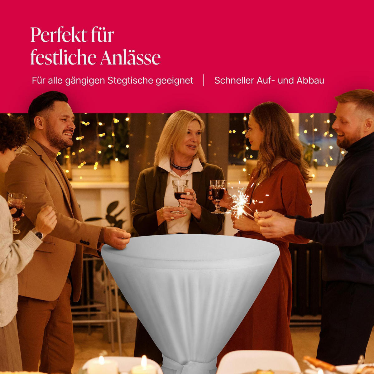 STEHTISCHHUSSE ( Cotton White ) - Ø60 cm x 145 cm - Spandex Stretch ( Öko-Tex ) Stehtisch Husse für Gastro, Hochzeit, Events, Geburtstag - Champagner, Textil (60/145cm) - Bestlivings