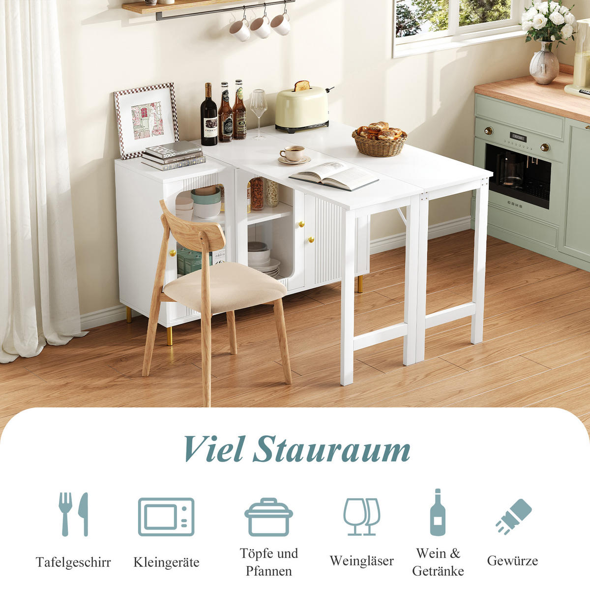 SIDEBOARD mit Glaselementen, Weiß, MDF - Weiß, Holzwerkstoff (40/82/122cm) - SONNENH