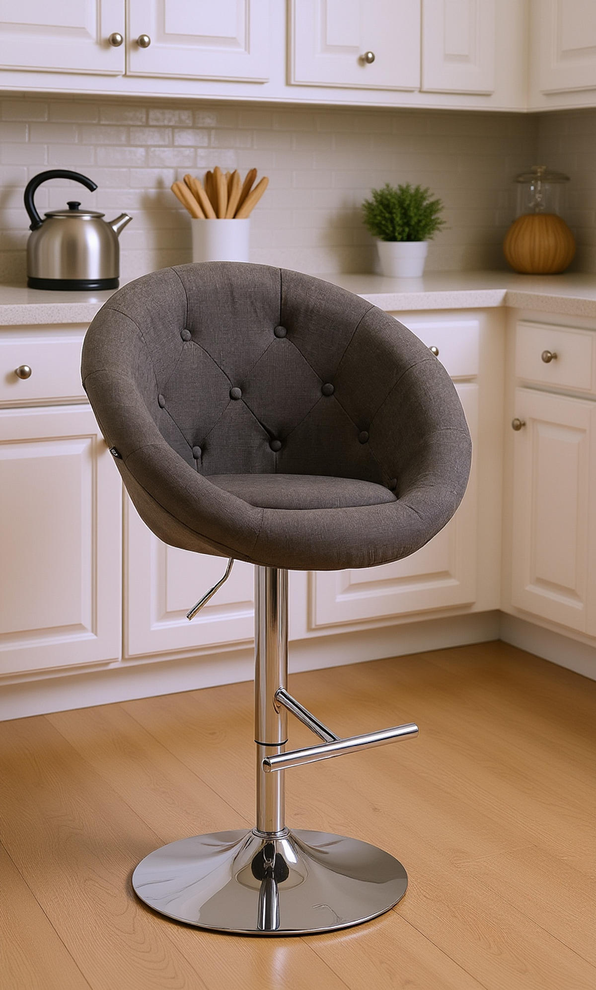 BARHOCKER Landern Stoff chrom dunkelgrau - Chromfarben/Dunkelgrau, Textil/Metall (65/128/57cm) - TPFLiving