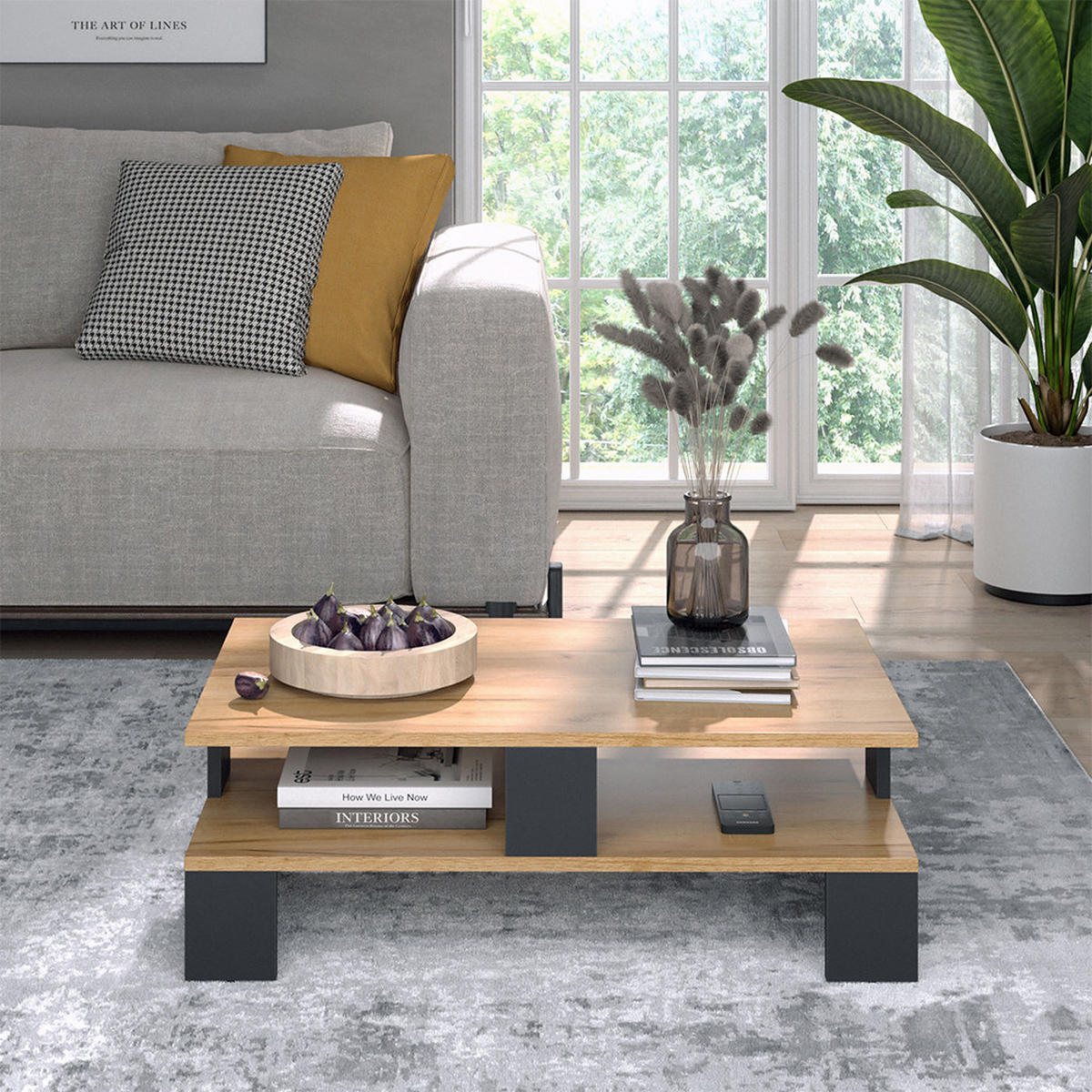 COUCHTISCH Belina Goldkraft Eiche/Anthrazit 80 x 50 cm mit zwei Ebenen - Anthrazit/Eiche Wotan, Holzwerkstoff (50/80/28cm) - Vicco