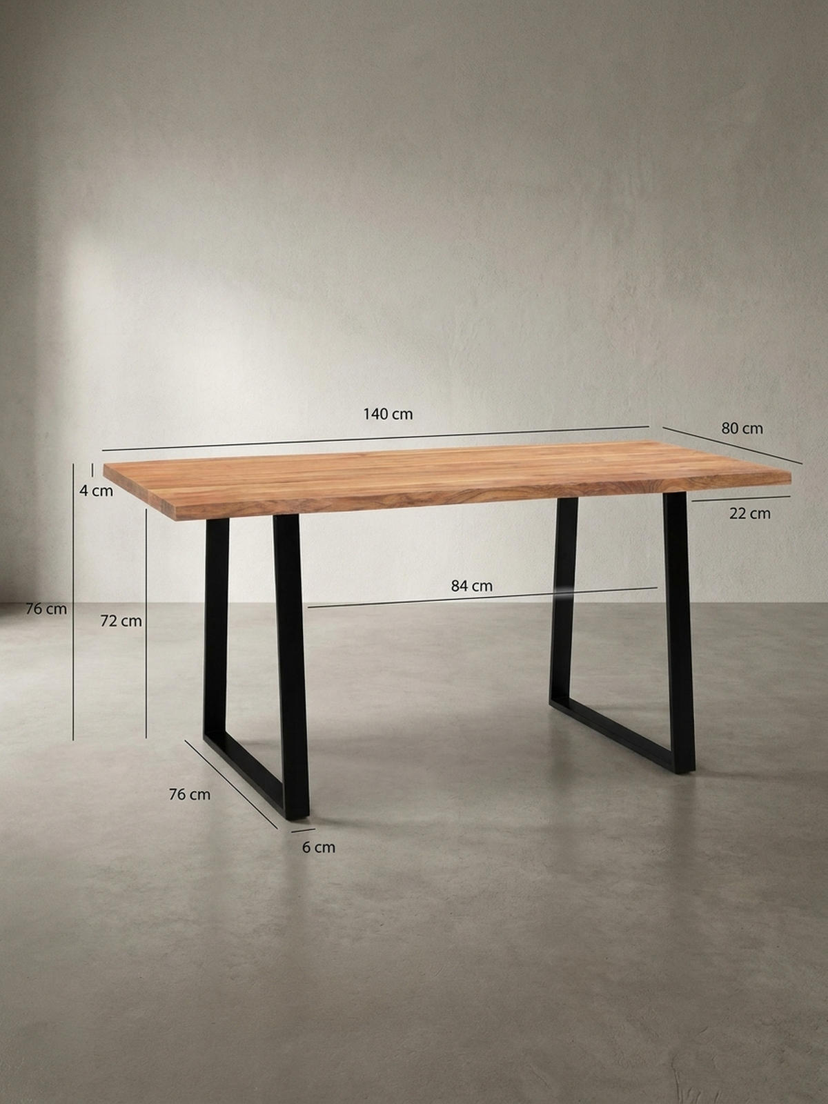 ESSTISCH Massivholz Baumkante Schwarz Metall Handgefertigt TARN, Goldbraun-Schwarz 140x80x76 cm - Schwarz/Braun, Holz (80/140/76cm) - KADIMA DESIGN