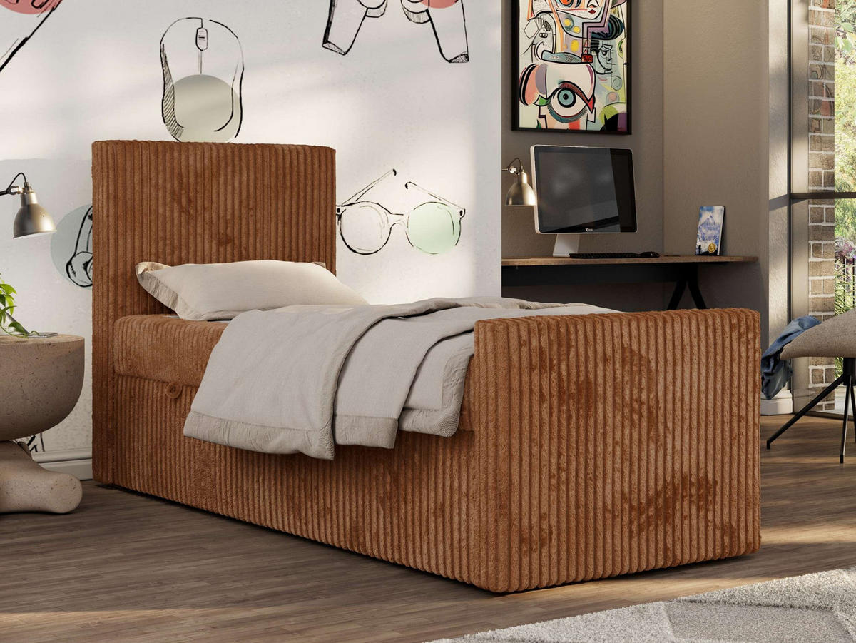 MLÁDEŽNÍ POSTEL TILIO DUO 90/200 - Oranžová Manšestr - H3 - Vlevo - pomerančová, textil (90/200cm) - MKS