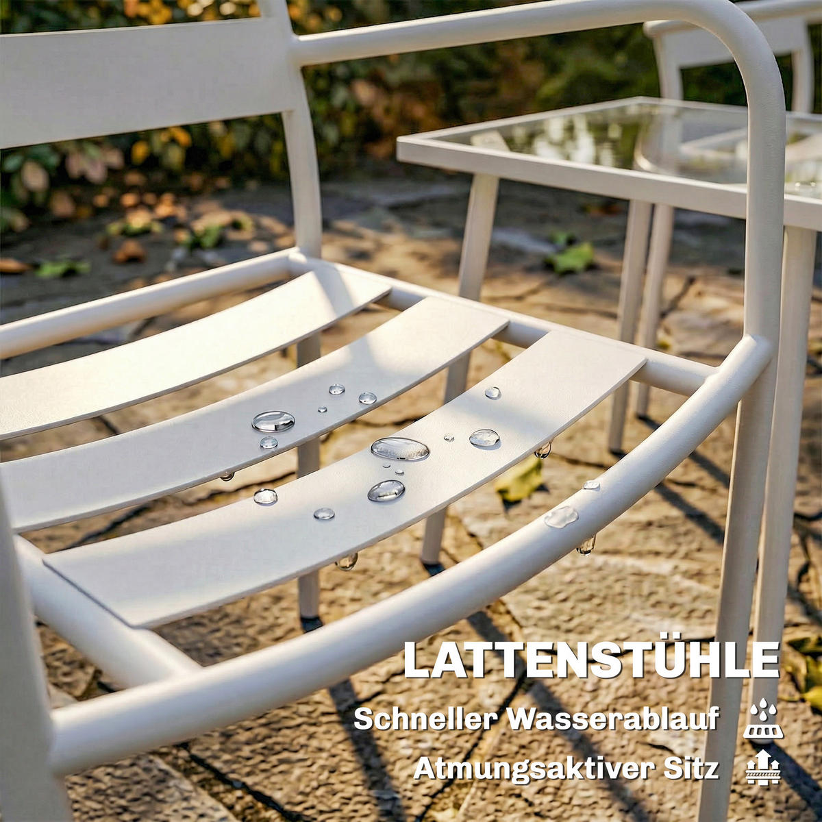 BISTRO-SET 3er Set Galvanisierter-Stahl Gehärtetes-Glas Weiß - Weiß, Metall - Outsunny