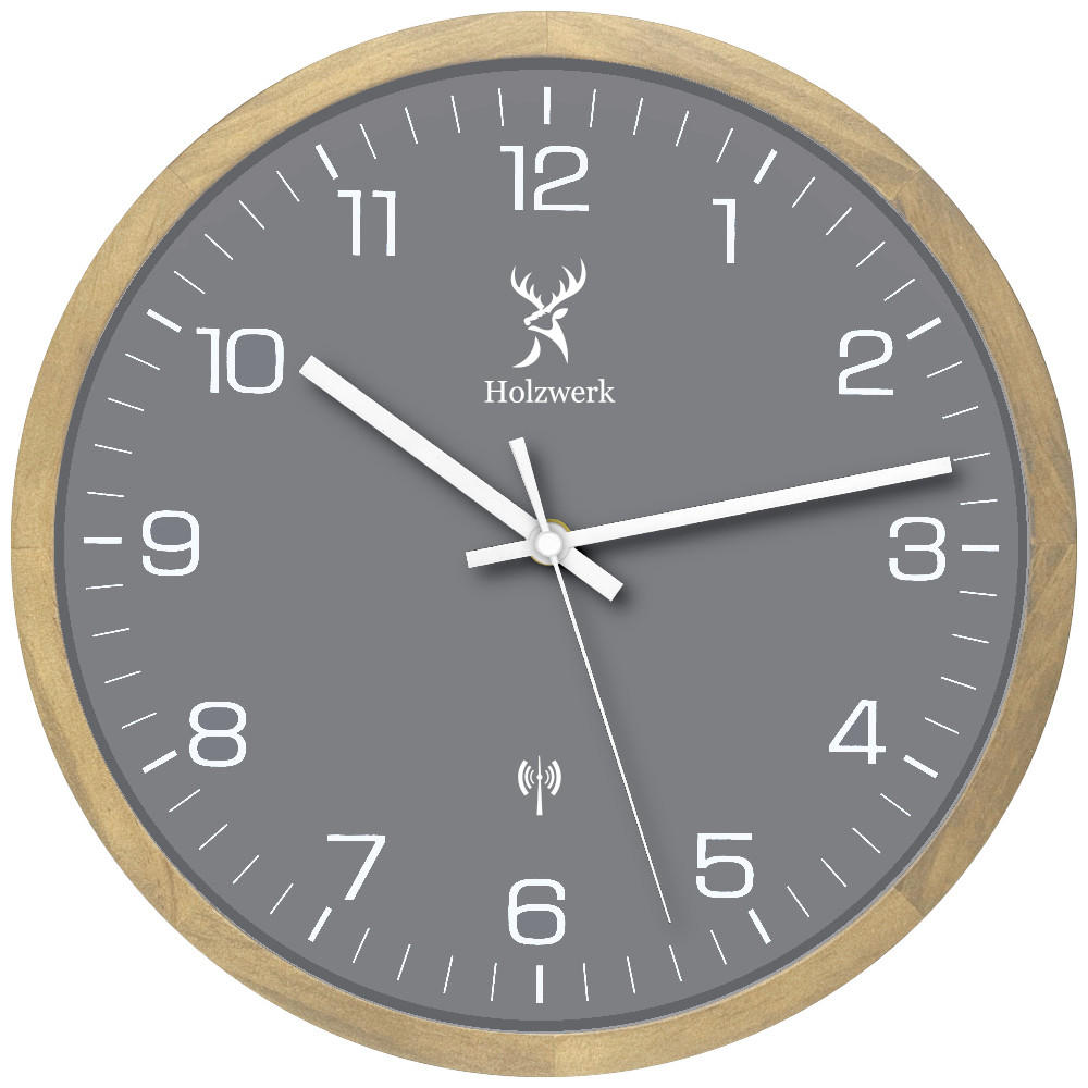 WANDUHR Holz Designer HARBURG (FUNK) Loft Wand Uhr, beige, grau, weiß - Beige/Weiß, Glas/Holz (30/30/4.2cm) - Holzwerk