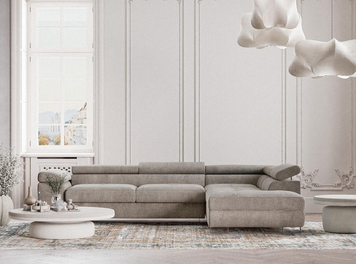 ECKSOFA Concord Braun Chenille-Stoff - Rechts Seite - Schwarz/Braun, Holz/Holzwerkstoff (277/203cm) - Maison de Reve