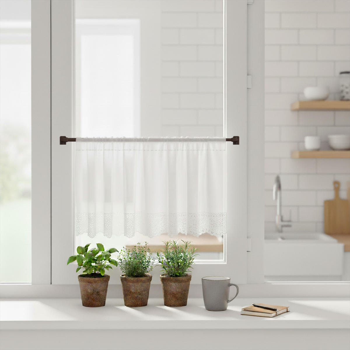 SCHEIBENSTANGEN / VITRAGESTANGEN MIT KLEBEHAKEN Geno 30-50 cm, oval, Braun, Packung 2 Stück - Braun, Kunststoff/Metall (1.2/2.4/50cm) - INTERDECO