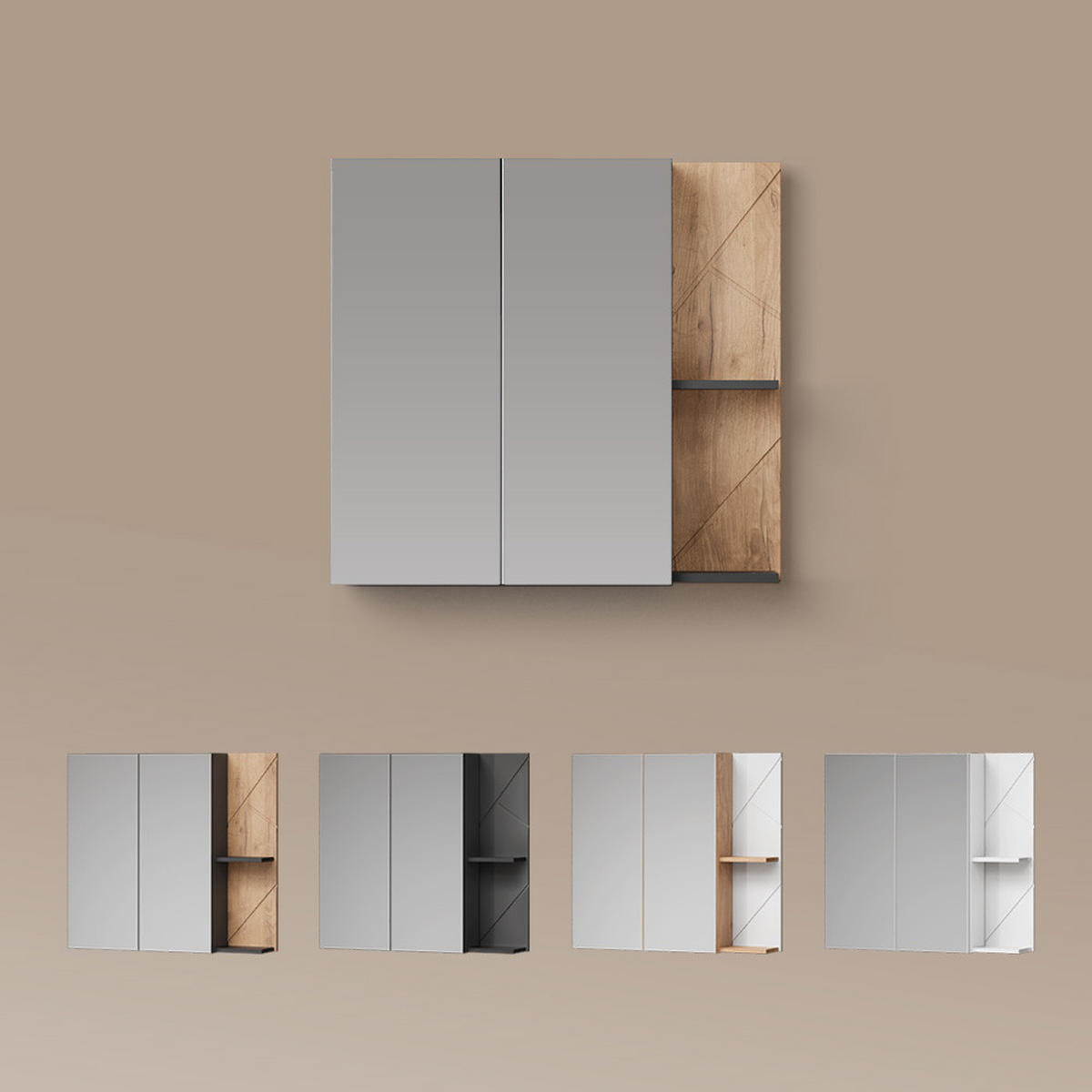 SPIEGELSCHRANK Ronco Anthrazit Hochglanz/Anthrazit 80 x 75 cm - Anthrazit, Holzwerkstoff (80/75/17.2cm) - Livinity®