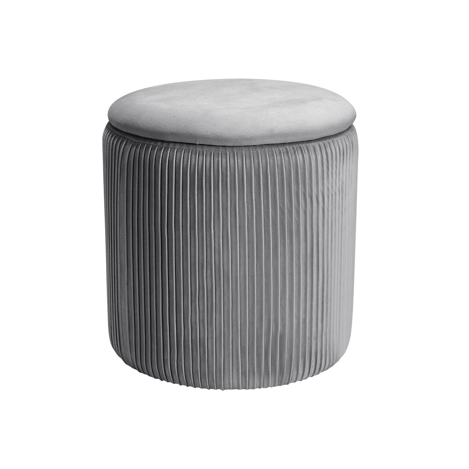 POLSTERHOCKER 38/38/38 cm Zylinder Stauraum Zierfalten Flanell Grau - Grau, Holzwerkstoff/Textil (38/38/38cm) - Livingandhome