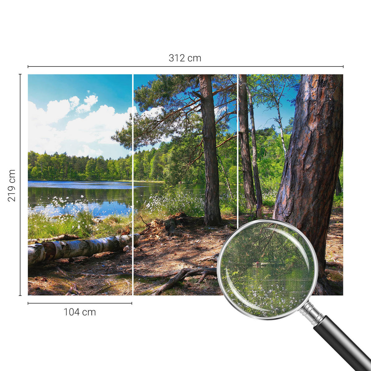 FOTOTAPETE 312x219 cm - Waldlandschaft - Grün, Textil (312/219cm) - Wallfluent