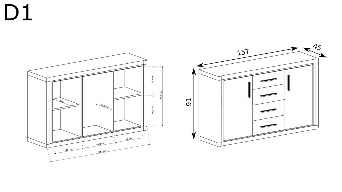 KOMMODE Dallas D-1 Eiche Sonoma - Sonoma Eiche, Holzwerkstoff (157/91/45cm)