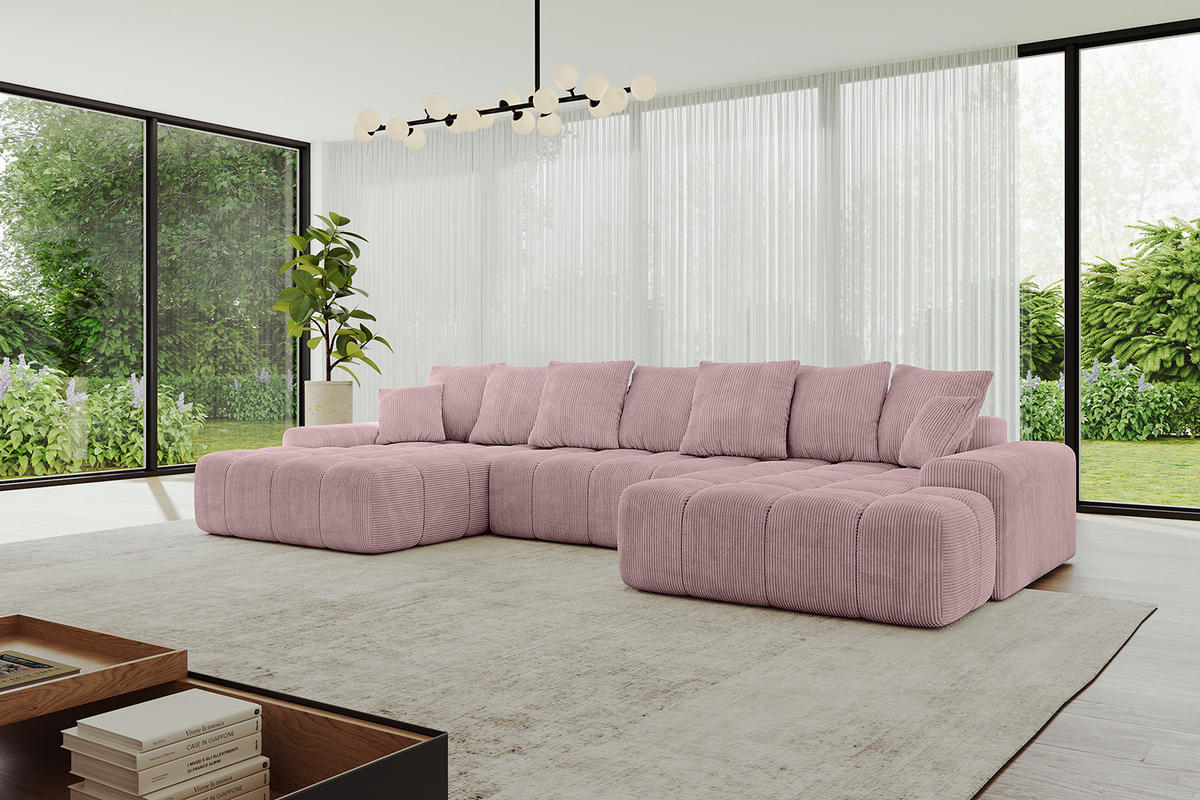 WOHNLANDSCHAFT ENSI-U - 353x164x88 cm Rosa - Rosa, Holzwerkstoff/Kunststoff (357/69/164cm) - ALTDECOR