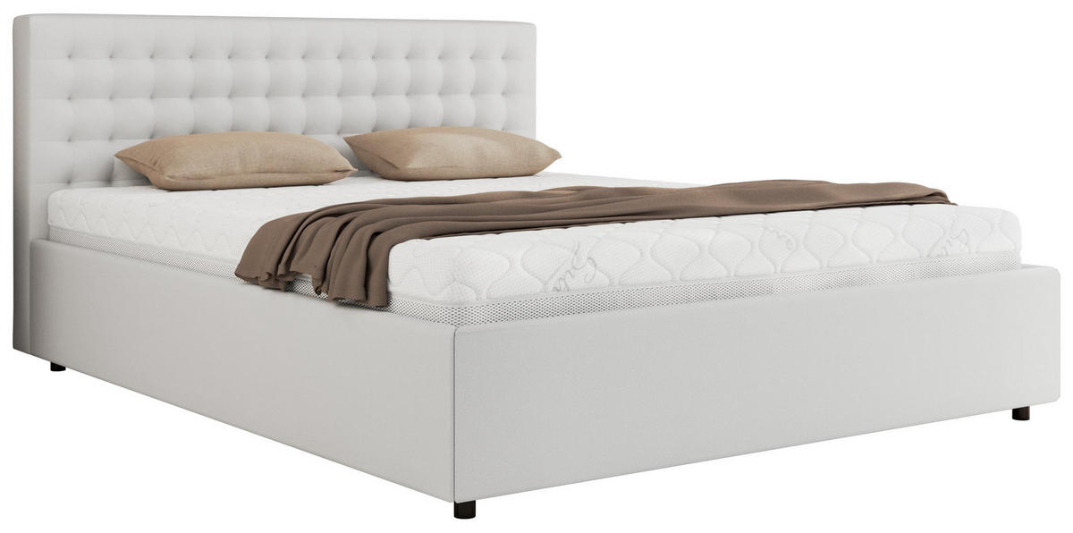POLSTERBETT PAVO CLASSIC 140/200 - Weiß Kunstleder - Schaum-Matratze - Weiß, Textil (140/200cm) - MKS