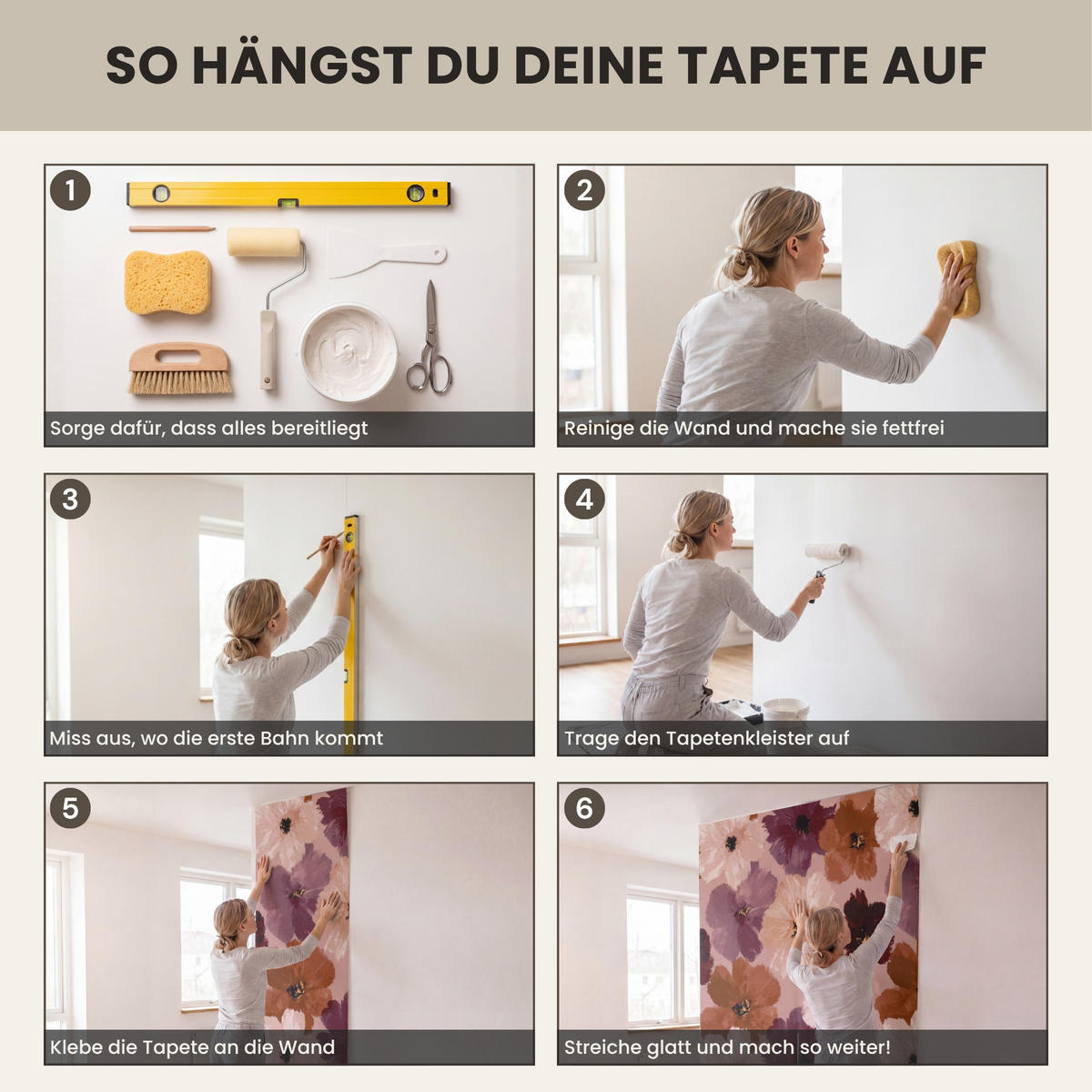 TAPETE - Blumen - Abstrakt - Erdtöne - 280x240 cm - Multicolor, Papier (280/240cm) - OnlyWow