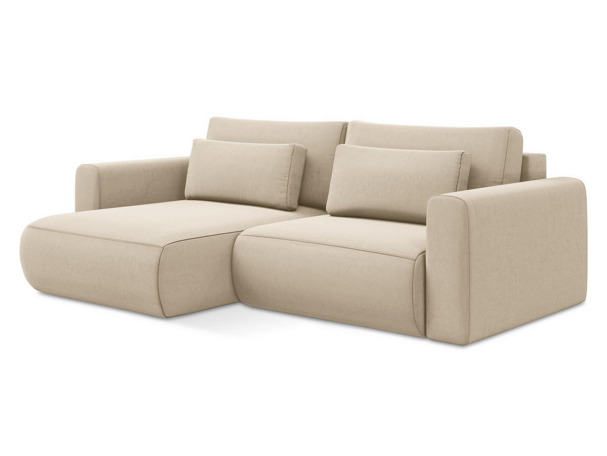 ECKSOFA mit Schlaffunktion Samt Stoff Beige - Beige/Creme, Kunststoff/Textil (149/240cm) - Makamii