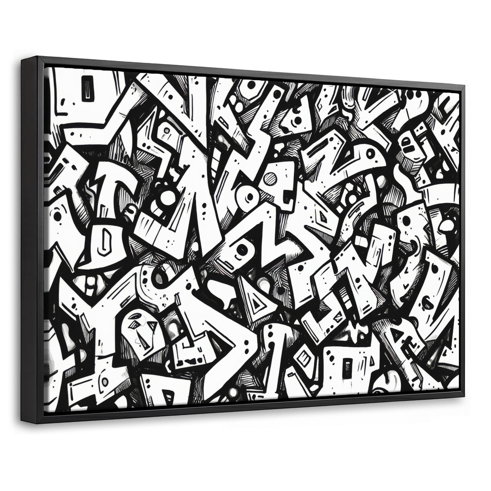 LEINWAND Bilder mit Rahmen - Formen - Buchstaben - Graffiti - Schwarz - 30x20 - Schwarz, Textil (30/20cm) - MuchoWow