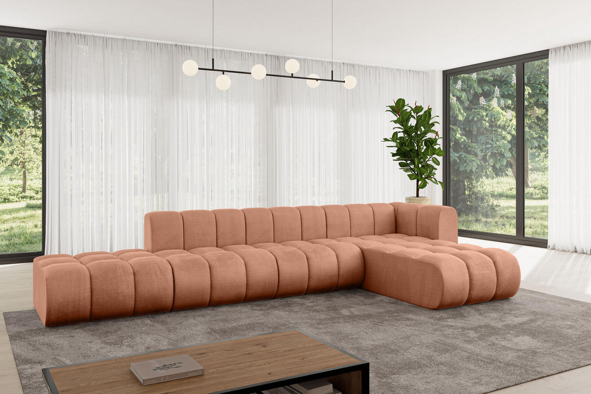 ECKSOFA modulares Sofa Zuvon-L2 - 387x177x70 cm Apricot - Koralle, Holzwerkstoff/Textil (387/177cm) - ALTDECOR