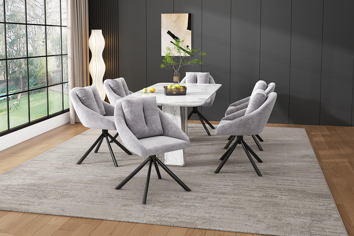 DREHSTUHL 2er-Set Grau aus Samt mit Rollen - Grau, Metall (62.23/49.53/72.39cm) - OKMYHOME