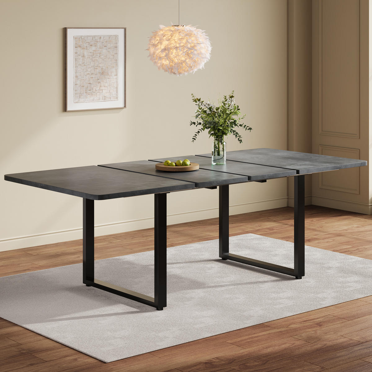 ESSTISCH Ausziehbar 3 Längen Grau Metallbeine 140-220x90cm - Grau, Holzwerkstoff (220/90/75cm) - FLIEKS