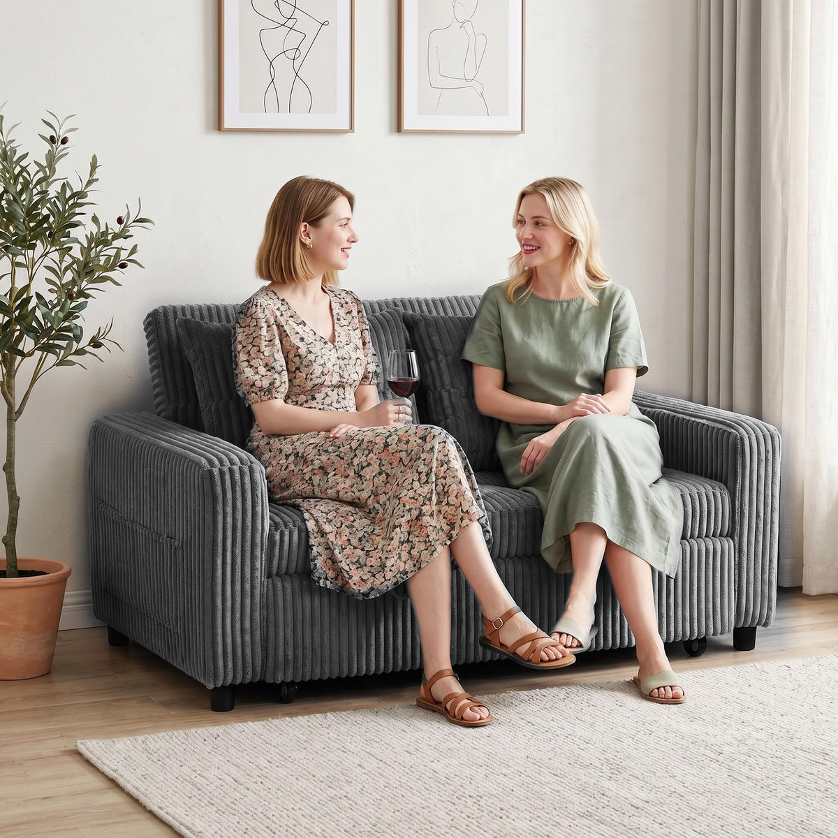 SCHLAFSOFA Polyester, Stahl Dunkelgrau - Dunkelgrau/Hellgrau, Holz/Kunststoff (90/91/157cm) - HOMCOM