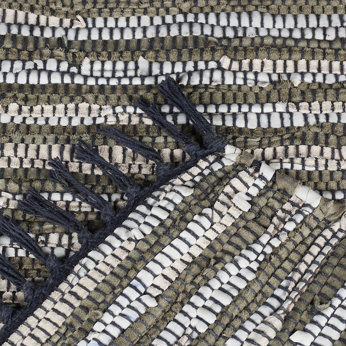 FLICKENTEPPICH - Beige/Grün, Leder/Textil (100/60cm) - Relaxdays