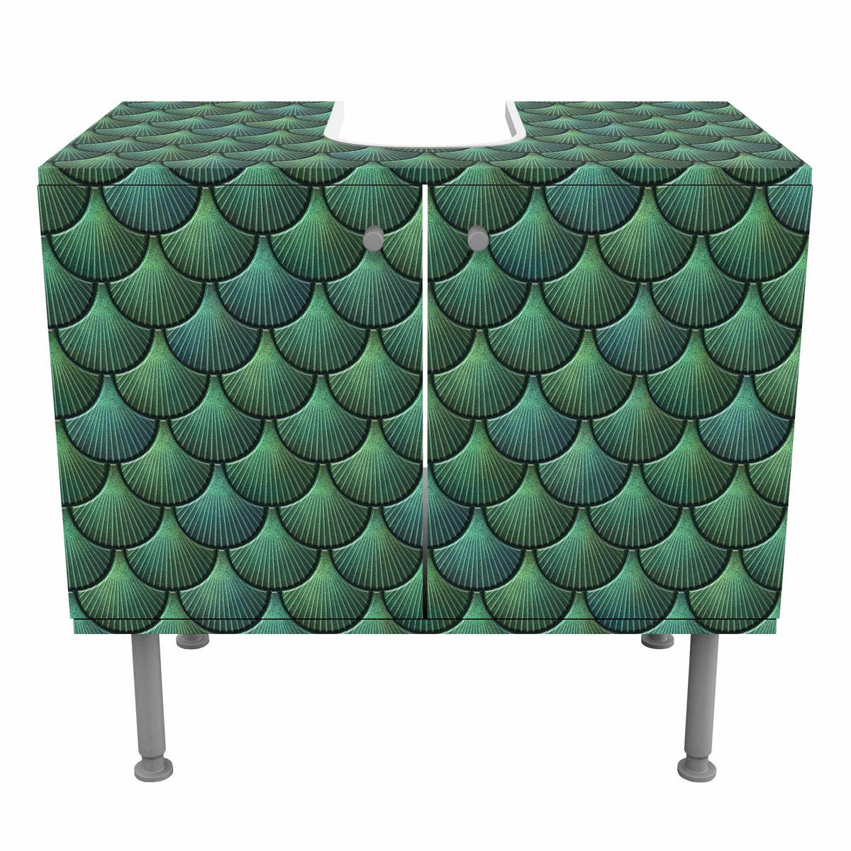 WASCHBECKENUNTERSCHRANK Muschel Fliesen Keramikoptik Dunkelgrün 60/55/35 cm - Grün, Holzwerkstoff (60/55/35cm) - Bilderwelten