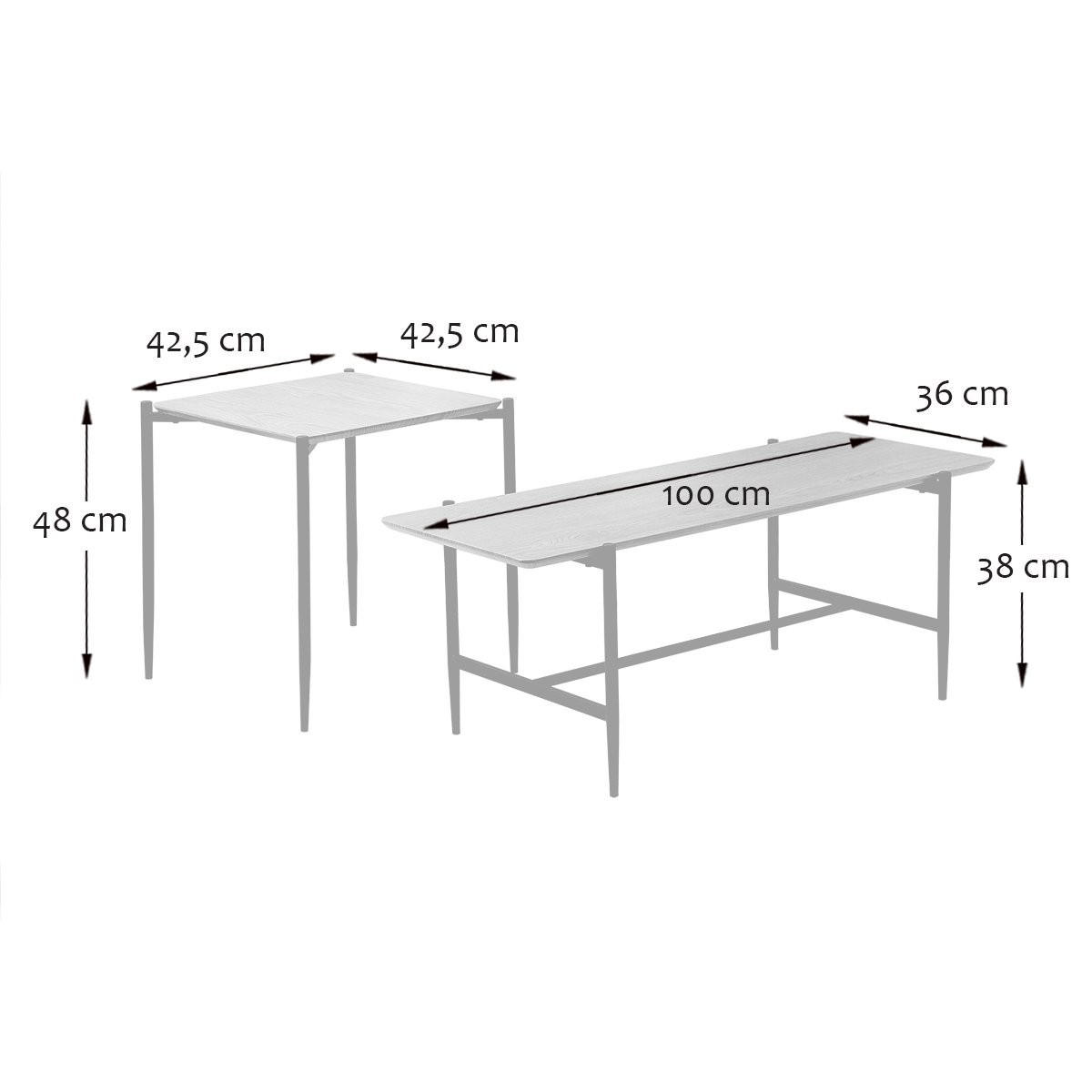 SADA 2 konferenčních stolků v dubové povrchové úpravě s černými kovovými nohami - JESSIE - barva jasanu, kompozitní dřevo (47/40/38cm) - Calicosy