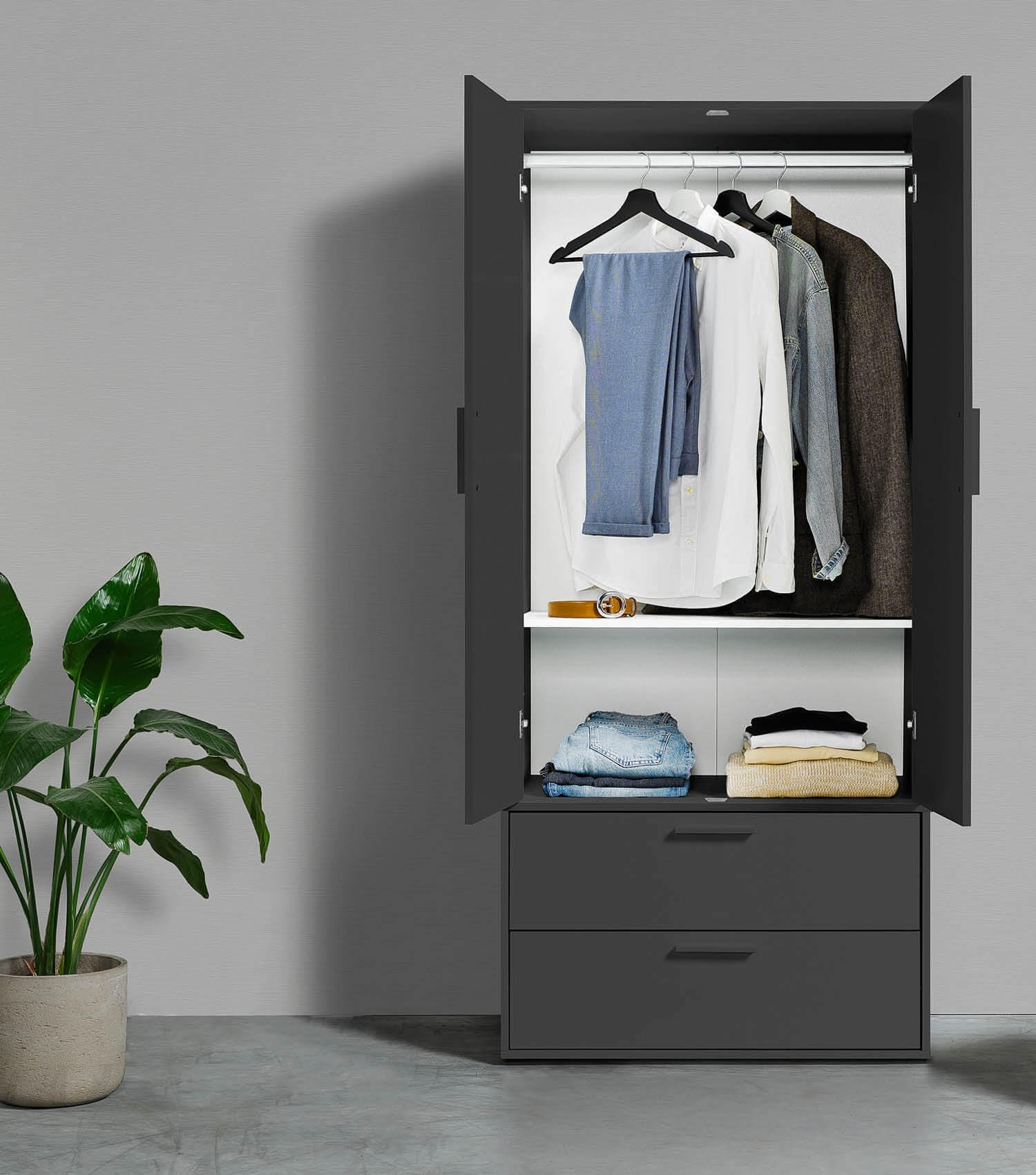KLEIDERSCHRANK Der Kleiderheld - Anthrazit, Holzwerkstoff (80/180/51cm) - Mokebo