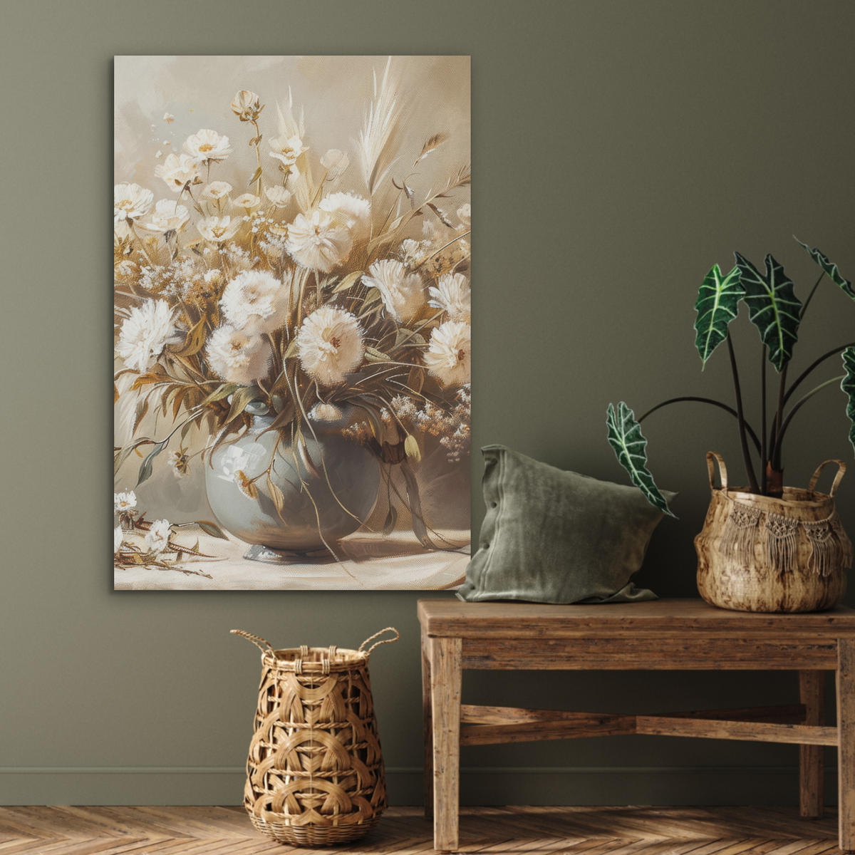 AKUSTIKBILD Blumen - Vase - Stilleben - Beige Wanddeko 60x90 cm - Creme, Kunststoff (60/90/0.9cm) - MuchoWow