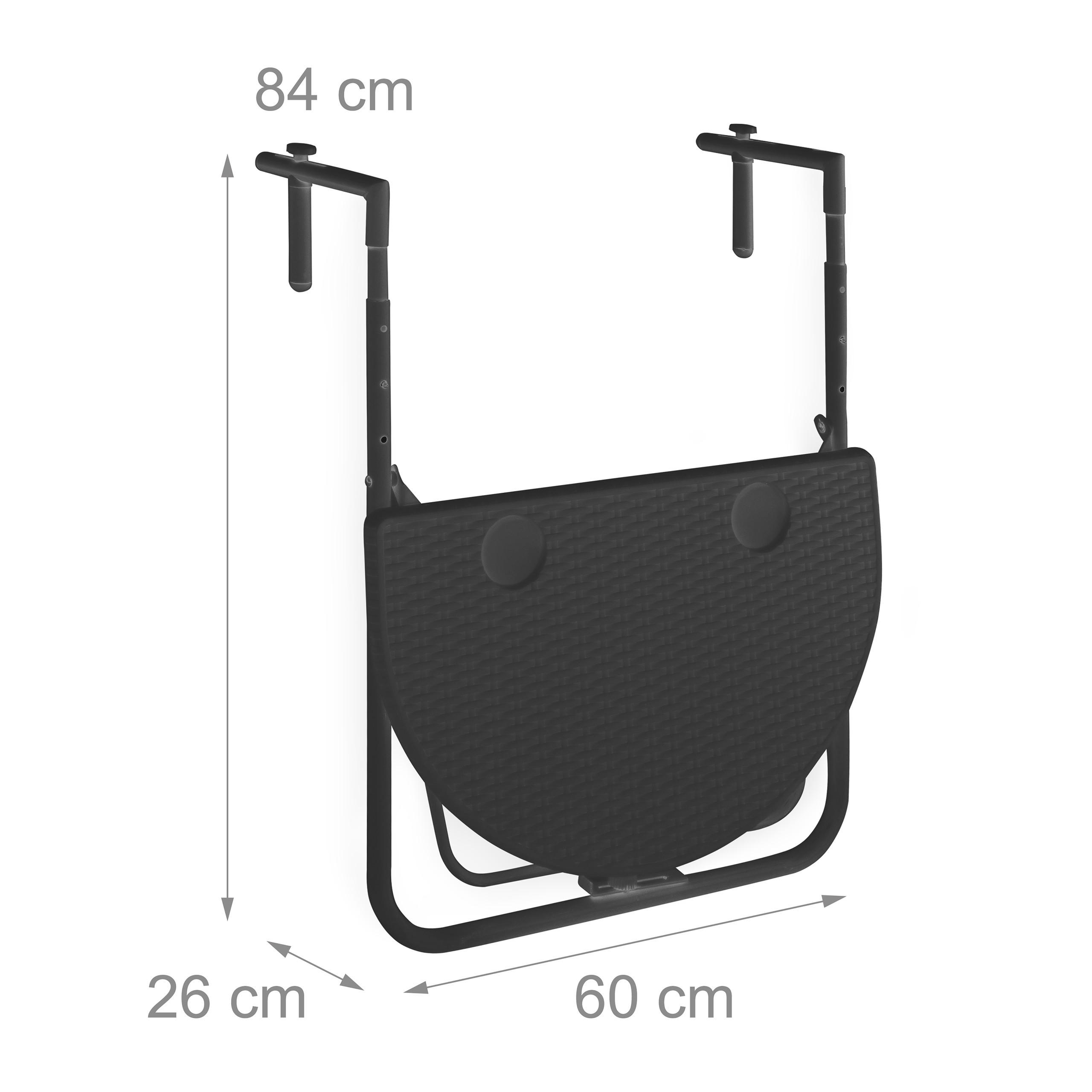 Thumbnail - Relaxdays Balkonhängetisch, Schwarz, Kunststoff, Metall, 60x84x63 cm, Balkonmöbel, Balkontische