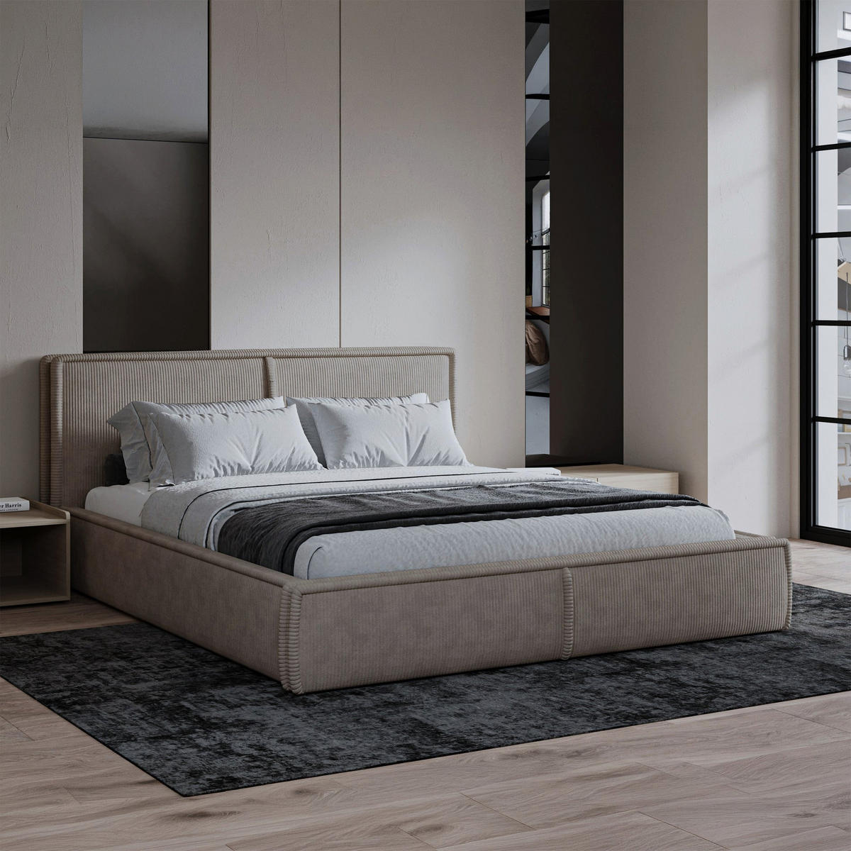 ČALOUNĚNÁ POSTEL Cordo Olivový manšestr 160x200 cm - černá/béžová, kompozitní dřevo/textil (140/200cm) - Selsey