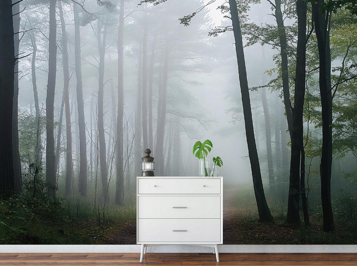 FOTOTAPETE Wald Natur Vlies Tapete Wohnzimmer Schlafzimmer 150x105 - Grau, Papier (150/105cm) - Wallarena