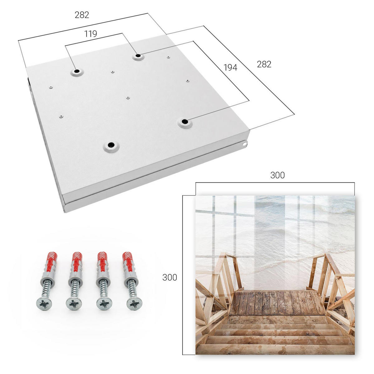 SCHLÜSSELBOX Weiß 30x30 cm – Türöffnung nach rechts - Strandruhe - Braun, Metall (30/30/5cm) - TULUP
