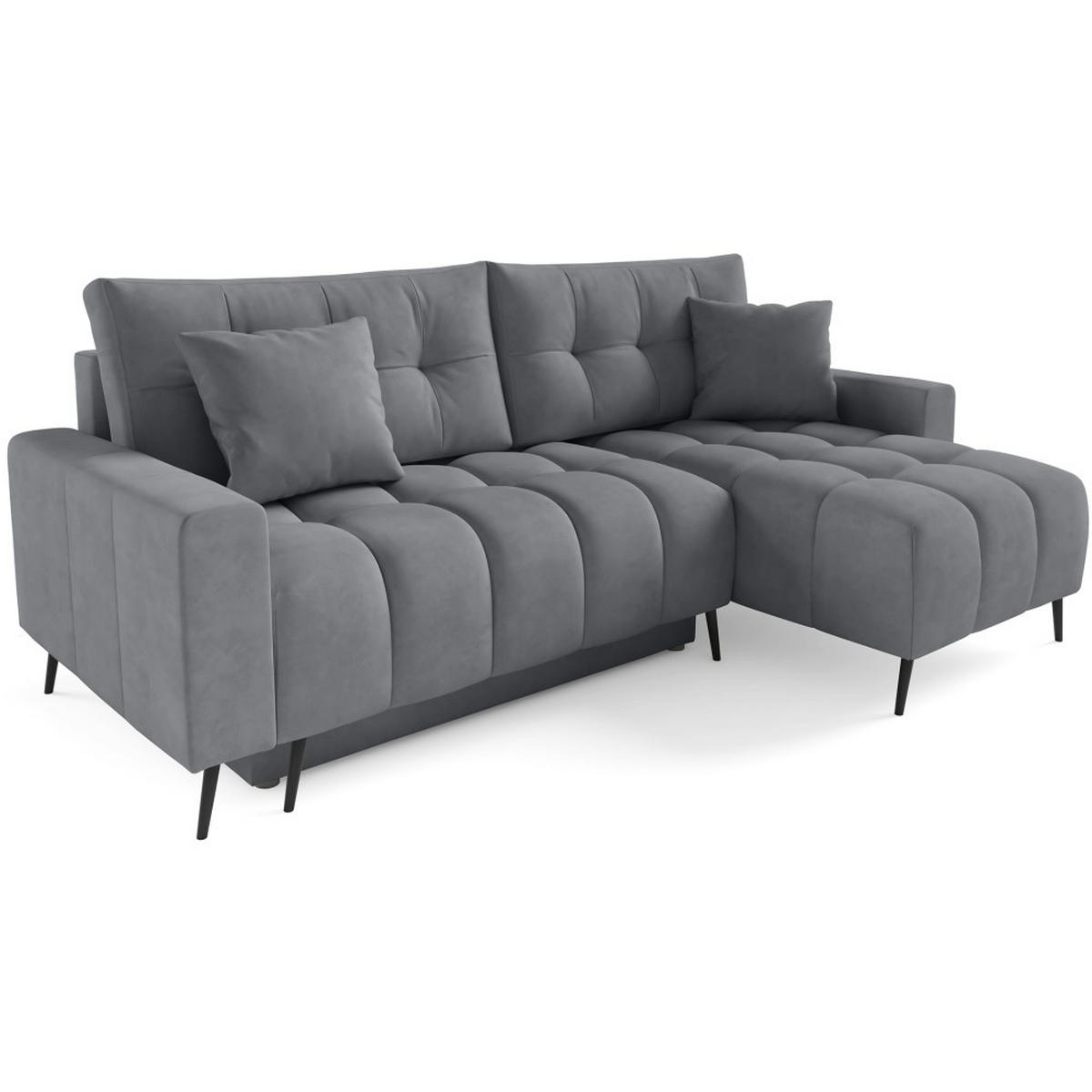 ECKSCHLAFSOFA Denver im Veloursstoff, Hellgrau - Hellgrau/Schwarz, Textil (232/148cm) - Beautysofa