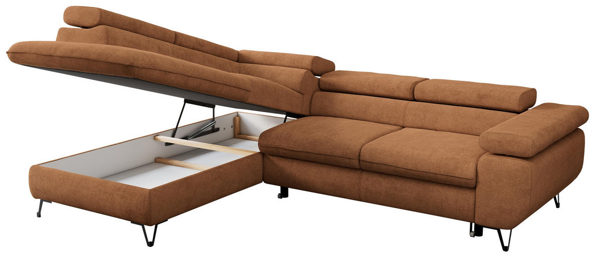 ECKSOFA PETER L Orange Struktur - Links Seite - Schwarz/Orange, Textil/Metall (208/273cm) - MKS