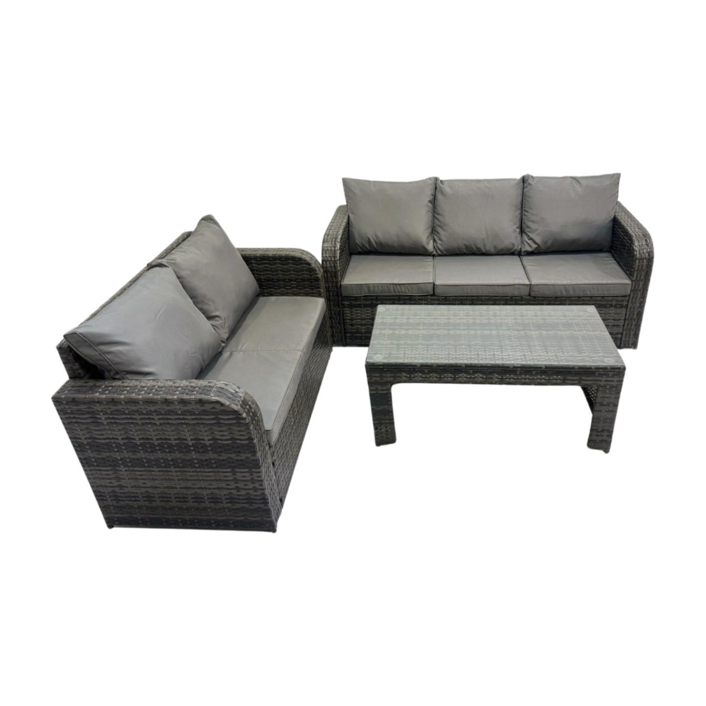 GARTENSOFA SET mit COUCHTISCH SOFA Polyrattan 5-Sitzer - Dunkelgrau/Grau, Glas/Kunststoff - Fimous