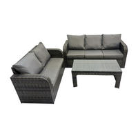 GARTENSOFA SET mit COUCHTISCH SOFA Polyrattan 5-Sitzer - Dunkelgrau/Grau, Glas/Kunststoff - Fimous