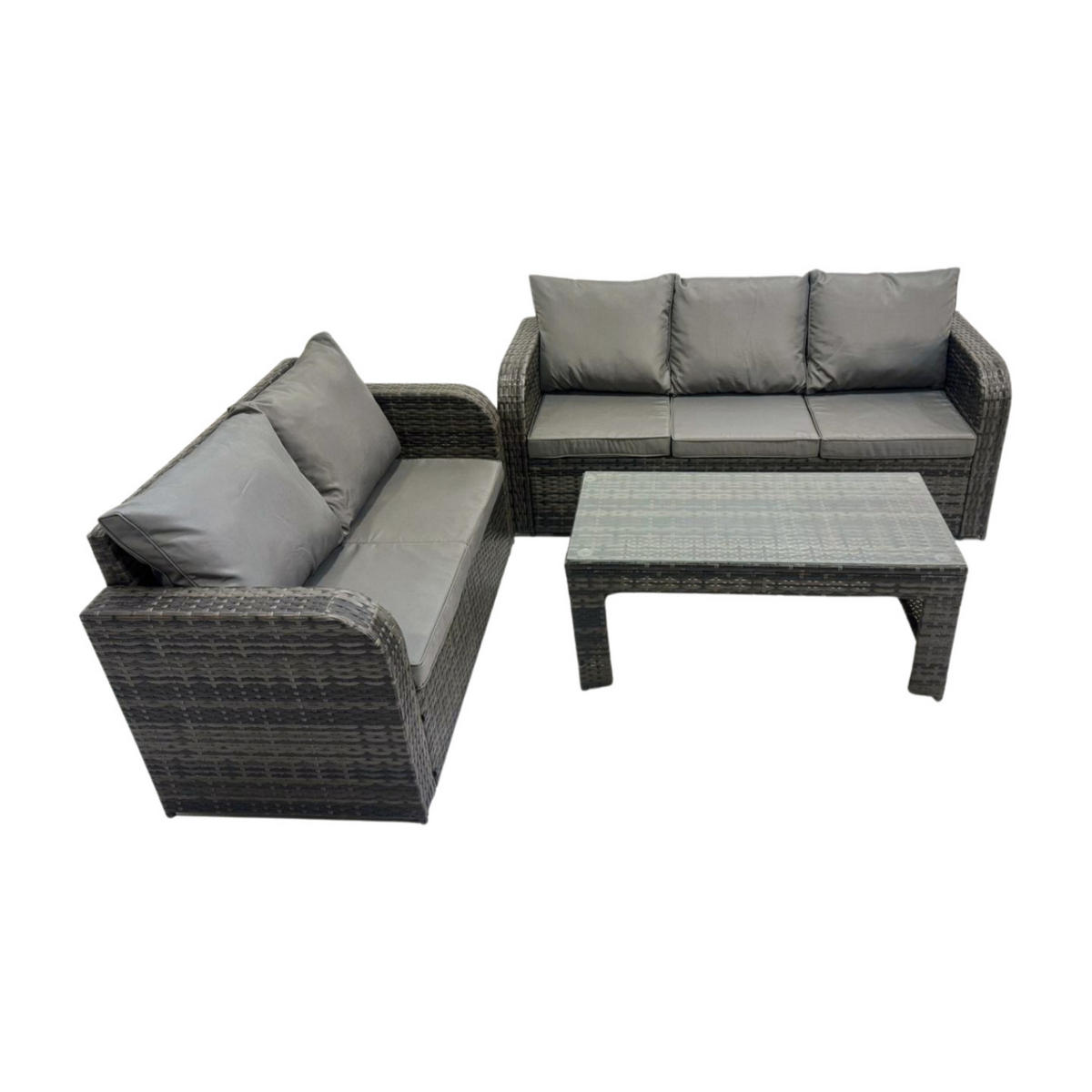 GARTENSOFA SET mit COUCHTISCH SOFA Polyrattan 5-Sitzer - Dunkelgrau/Grau, Glas/Kunststoff - Fimous