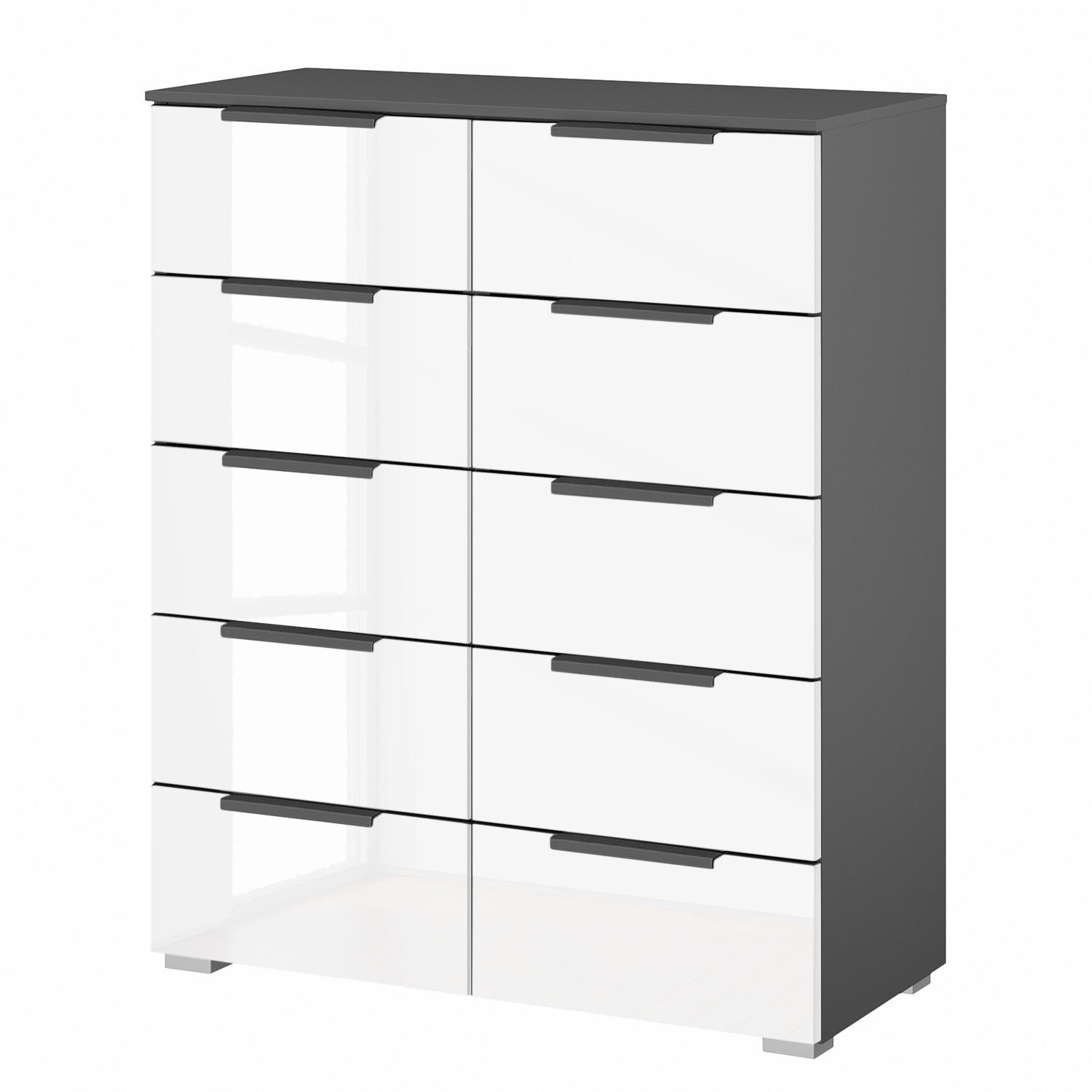 KOMMODE - 10 Schubladen - Weiß Hochglanz/Graphitfarben, Holzwerkstoff (80/100/42cm) - home24