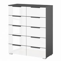 KOMMODE - 10 Schubladen - Weiß Hochglanz/Graphitfarben, Holzwerkstoff (80/100/42cm) - home24
