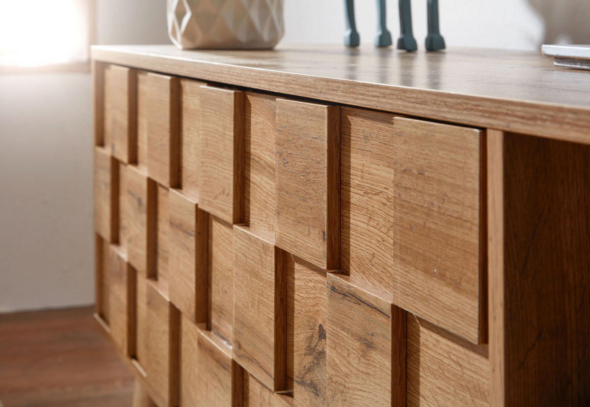 LOWBOARD Eiche-Dekor Modern Stil für 70-Zoll Fernseher - Braun, Eichenholz/Holz (160/51/40cm) - KADIMA DESIGN