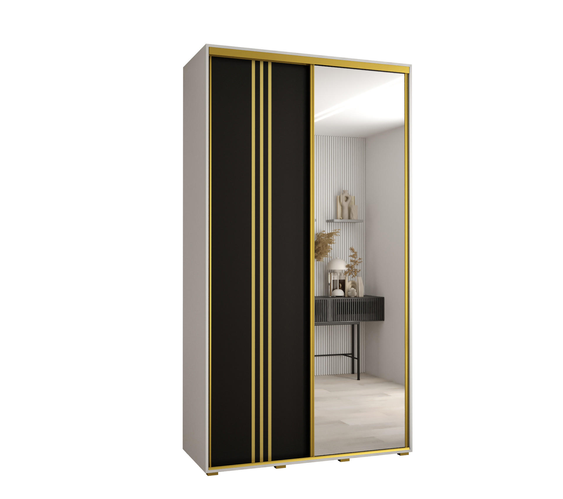 SCHWEBETÜRENSCHRANK 235,2/140/45 2-türig - Goldfarben/Schwarz, Holz/Metall (140/235/45cm) - Abiks Möbel